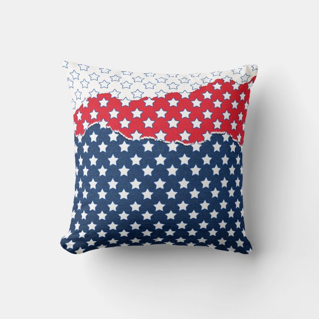 Trendy Red White & Blue Stars America Flag Pattern Throw Pillow (Front)
