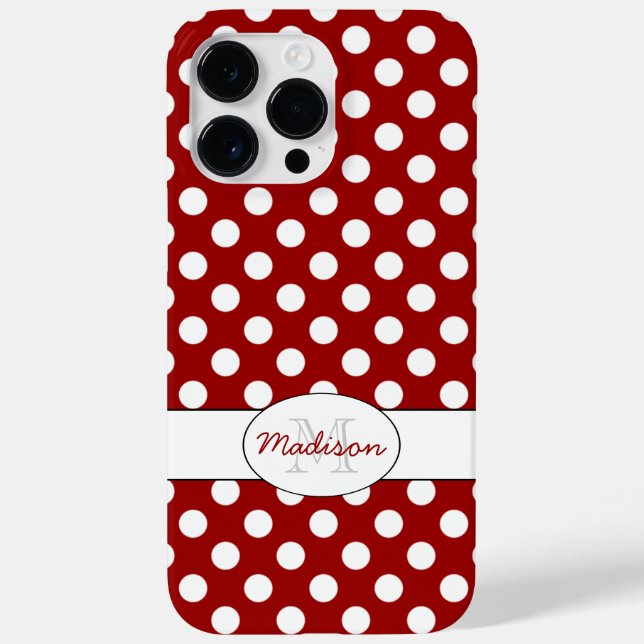Trendy Red White polka dots Monogram Case-Mate iPhone Case (Back)