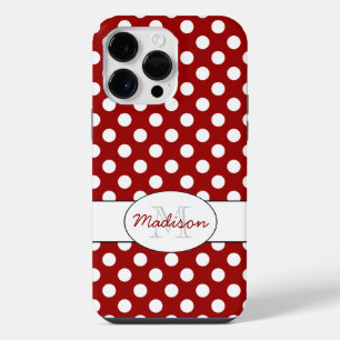 Trendy Red White polka dots Monogram iPhone 14 Pro Max Case