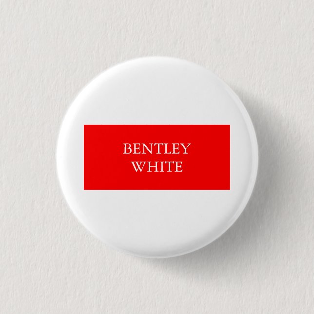 Trendy Red White Stylish Simple Plain Your Name 1 Inch Round Button (Front)