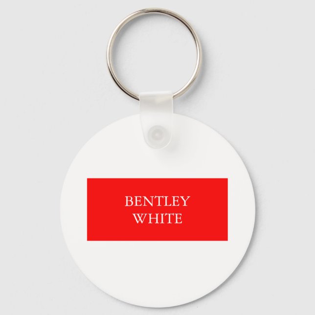 Trendy Red White Stylish Simple Plain Your Name Keychain (Front)