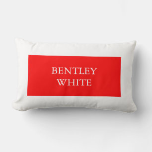 Trendy Red White Stylish Simple Plain Your Name Lumbar Pillow
