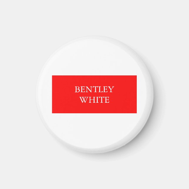 Trendy Red White Stylish Simple Plain Your Name Magnet (Front)