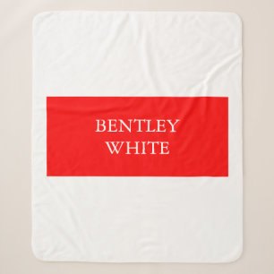 Trendy Red White Stylish Simple Plain Your Name Sherpa Blanket