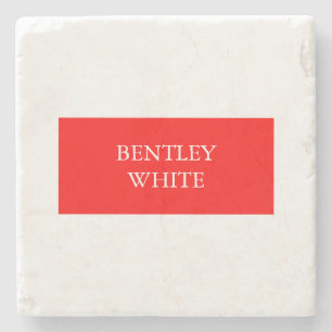 Trendy Red White Stylish Simple Plain Your Name Stone Coaster