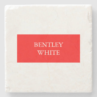 Trendy Red White Stylish Simple Plain Your Name Stone Coaster