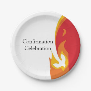Trendy Red Yellow Fire and Dove Confirmation Paper Plate