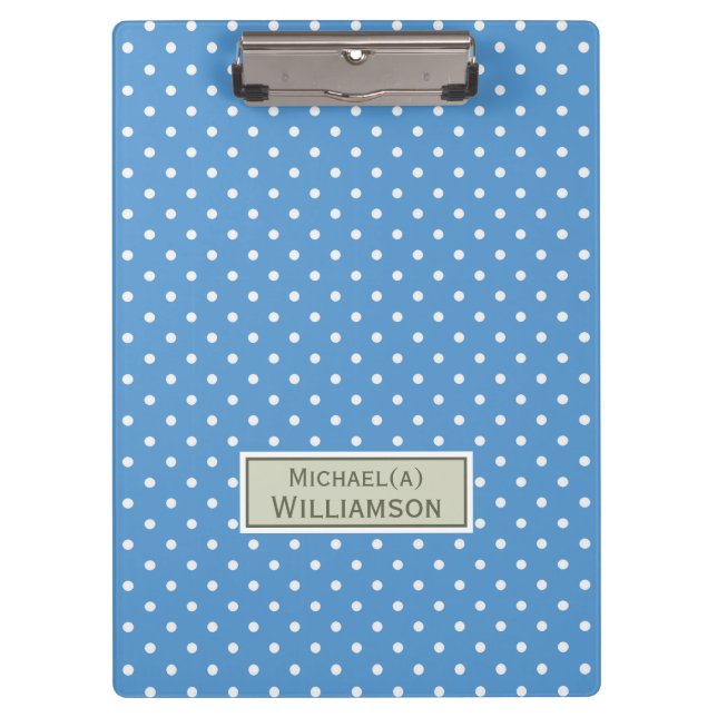 Trendy Regatta Blue White Polka Dot Custom Pattern Clipboard (Front)