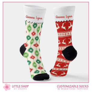 Trendy Reindeer Ornament Pattern Mismatched Socks
