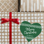 Trendy Reindeer Typography Merry Christmas Heart Sticker<br><div class="desc">The gift of giving is made easy this holiday season with these unique and modern Christmas stickers. The design features a festive green background with white typography script "Merry Christmas" and matching reindeer edging. Easily add your custom wording to these holiday stickers by using the "Edit this design template" section,...</div>