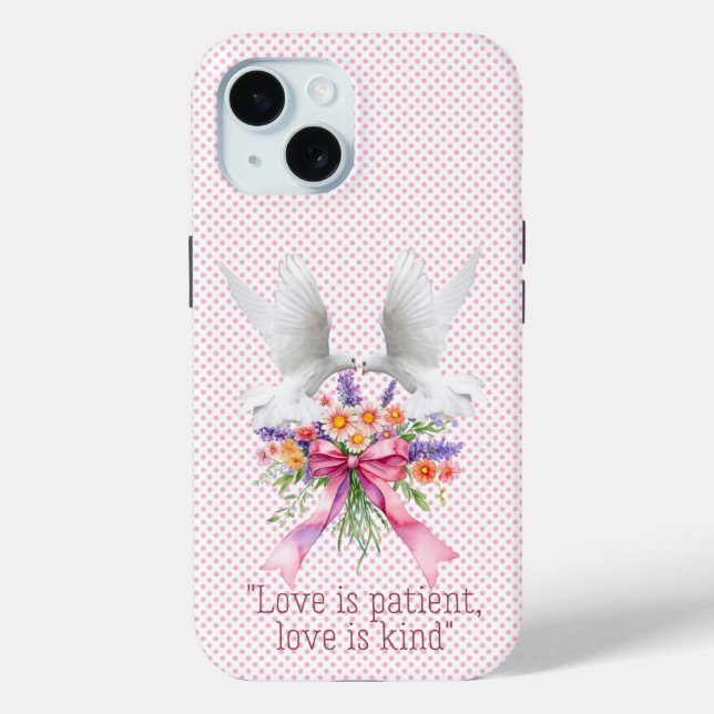 Trendy Religious Pink Dot Floral Bow White Doves Case-Mate iPhone Case (Back)
