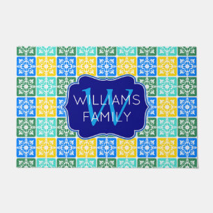 Trendy Resort Fashion Mediterranean Tiles Monogram Doormat