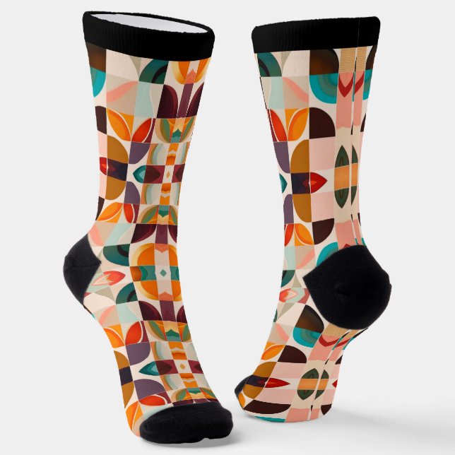 Trendy Retro Abstract Squares Collection Socks (Angled)