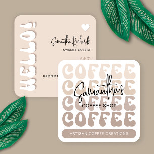 Trendy Retro Beige Barista Artisan Coffee Shop Square Business Card