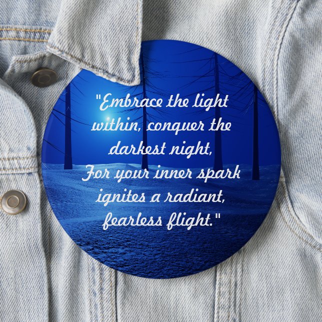 trendy retro boho script blue forest personalized 6 inch round button (In Situ)