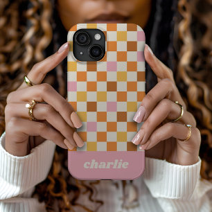 Trendy Retro Checkerboard Monogram iPhone 15 Case