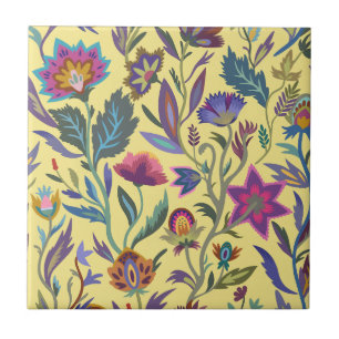Trendy retro colourful Victorian flowers l Yellow Tile