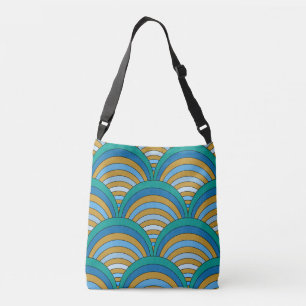 Trendy retro colours blue turquoise orange design Crossbody Bag