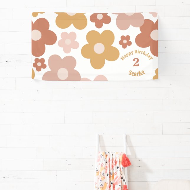 Trendy Retro Daisies Girl Birthday Banner (Insitu)