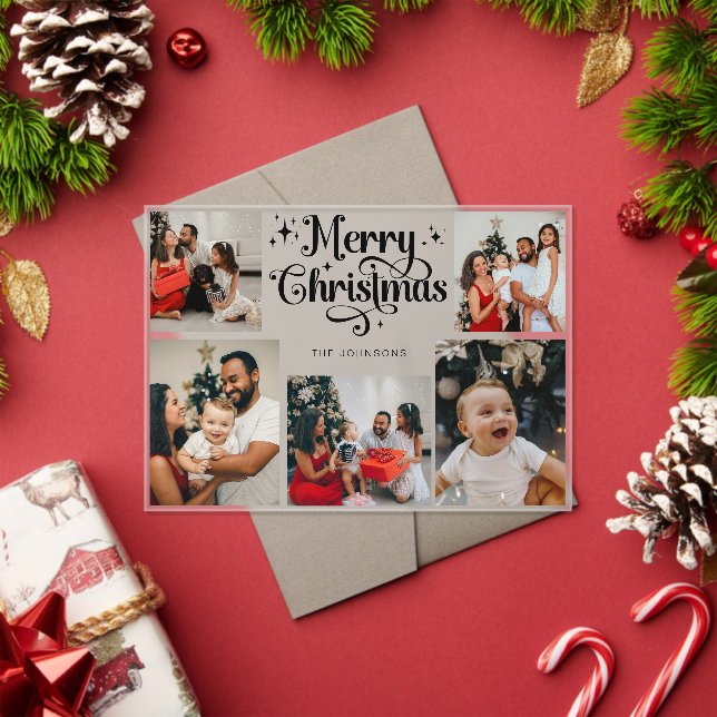 Trendy Retro Family Photo Collage Christmas Card Acrylic Invitations (Insitu (Holiday))