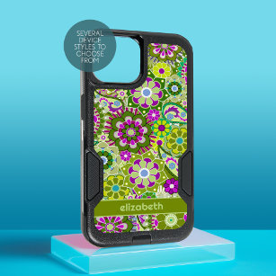 Trendy Retro Floral Pattern custom name block iPhone 15 Case