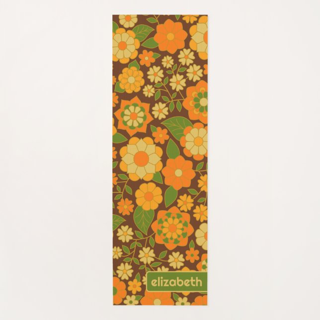 Trendy Retro Floral Pattern Custom name block  Yoga Mat (Front)