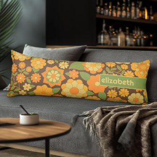 Trendy Retro Floral Pattern with name block Body Pillow