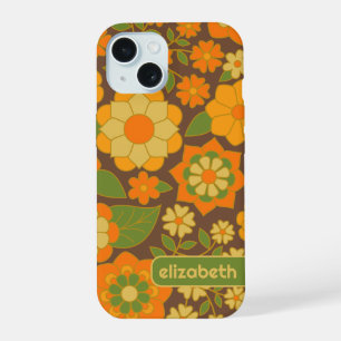 Trendy Retro Floral Pattern with name block iPhone 15 Case