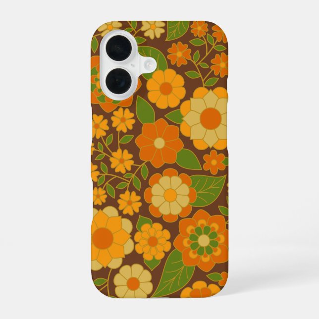 Trendy Retro Floral Pattern with name block iPhone 16 Case (Back)