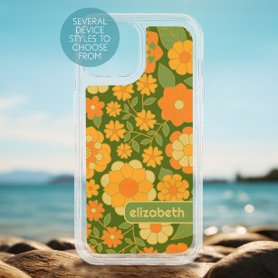 Trendy Retro Floral Pattern with name block iPhone 15 Case
