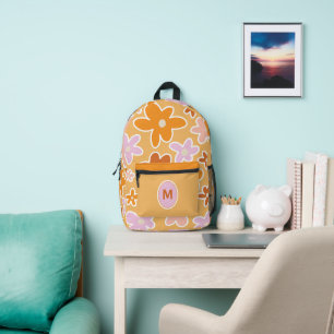 Trendy Retro Flowers in Orange,& Pink Personalized Printed Backpack