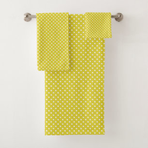 Trendy Retro Gold & White Polka Dots Pattern Bath Towel Set