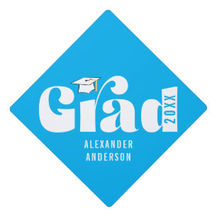 Trendy Retro Grad Class of 2022 Blue Graduation Cap Topper