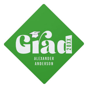 Trendy Retro Grad Class of 2022 Green Graduation Cap Topper