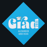 Trendy Retro Grad Class of 2024 Blue Graduation Cap Topper<br><div class="desc">This light blue graduation hat topper offers a simple design featuring the word "grad" in a fun,  bold retro text. Personalize with the graduation year and graduates name.</div>