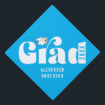 Trendy Retro Grad Class of 2024 Blue Graduation Cap Topper<br><div class="desc">This light blue graduation hat topper offers a simple design featuring the word "grad" in a fun,  bold retro text. Personalize with the graduation year and graduates name.</div>