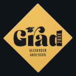 Trendy Retro Grad Class of 2024 Gold Graduation Cap Topper<br><div class="desc">This gold graduation hat topper offers a simple design featuring the word "grad" in a fun,  bold retro text. Personalize with the graduation year and graduates name.</div>