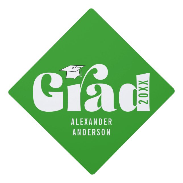 Trendy Retro Grad Class of 2024 Green Graduation Graduation Cap Topper (Front)