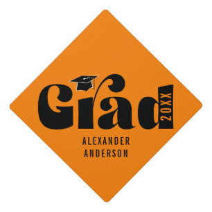 Trendy Retro Grad Class of 2024 Orange Graduation Graduation Cap Topper
