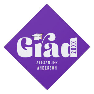 Trendy Retro Grad Class of 2024 Purple Graduation Cap Topper
