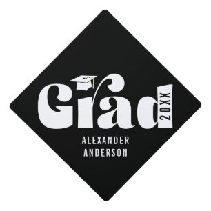 Trendy Retro Grad Class of 2025 Black Graduation Cap Topper