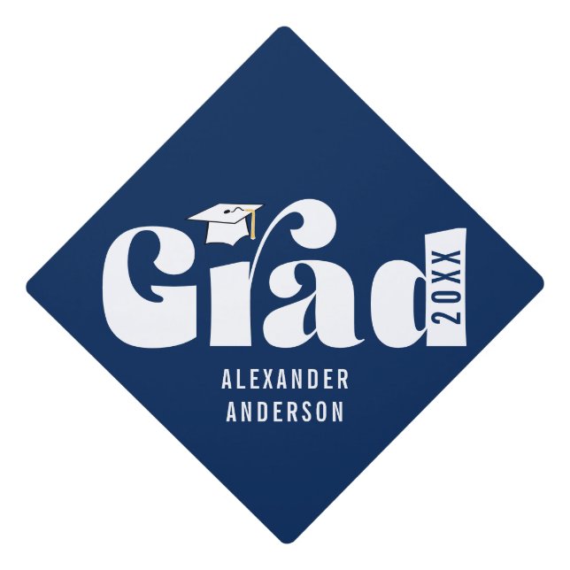Trendy Retro Grad Class of 2025 Graduation Cap Topper (Front)