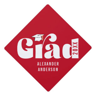 Trendy Retro Grad Class of 2025 Red Graduation Cap Topper