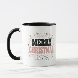 Trendy Retro Groovy Merry Christmas Mug, Floral Ho Mug