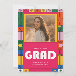 Trendy Retro Modern Grad Photo Graduation Invitation