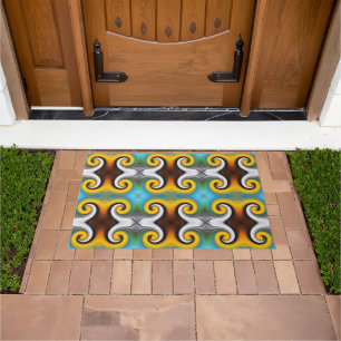 Trendy retro pattern in yellow, blue, brown, white doormat