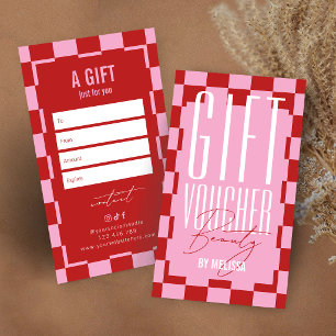 Trendy Retro Pink & Red Spa Salon Gift Voucher