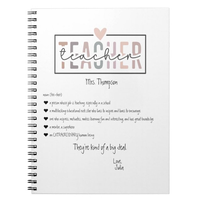 Trendy Retro School Teacher Appreciation Thank You Notebook (Front)