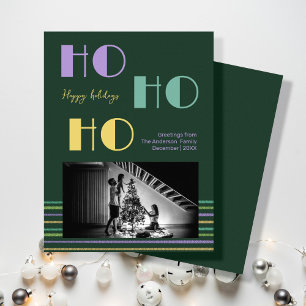 Trendy Retro style green HO-HO-HO Holiday Card
