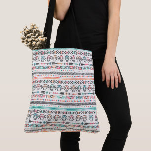 Trendy Retro Tribal Pattern with Skulls Tote Bag